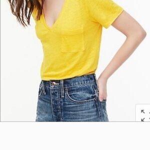 J Crew Vibrant Yellow V-Neck Pocket Tee in 100% Linen. Size Small
